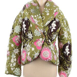 🎨 Metropolis Women's Puffer Jacket | Faces Print Green Pink White Street Style